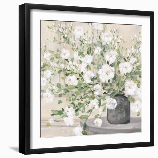 White Bouquet Gray Vase-Julia Purinton-Framed Art Print