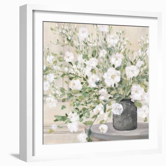 White Bouquet Gray Vase-Julia Purinton-Framed Art Print