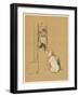 White Bulldog Guards His Master's Friend Pammy While She Changes Her Clothes-Cecil Aldin-Framed Photographic Print