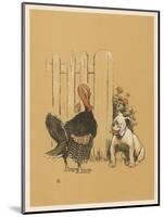 White Bulldog Looks up Enquiringly at a Rather Stern- Looking Turkey Cock-Cecil Aldin-Mounted Art Print