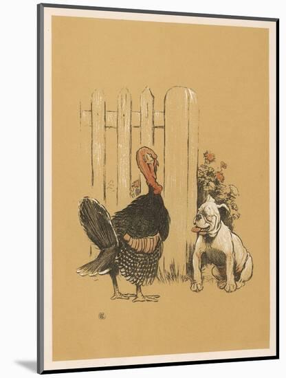 White Bulldog Looks up Enquiringly at a Rather Stern- Looking Turkey Cock-Cecil Aldin-Mounted Art Print