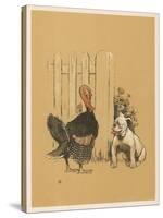 White Bulldog Looks up Enquiringly at a Rather Stern- Looking Turkey Cock-Cecil Aldin-Stretched Canvas
