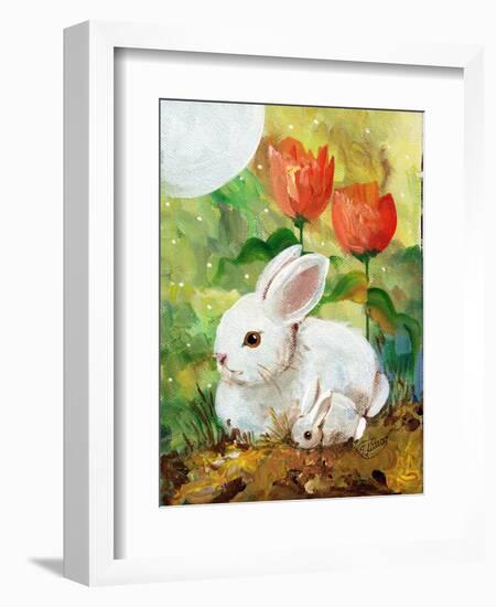 White Bunny Mom & Baby-sylvia pimental-Framed Art Print