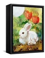 White Bunny Mom & Baby-sylvia pimental-Framed Stretched Canvas