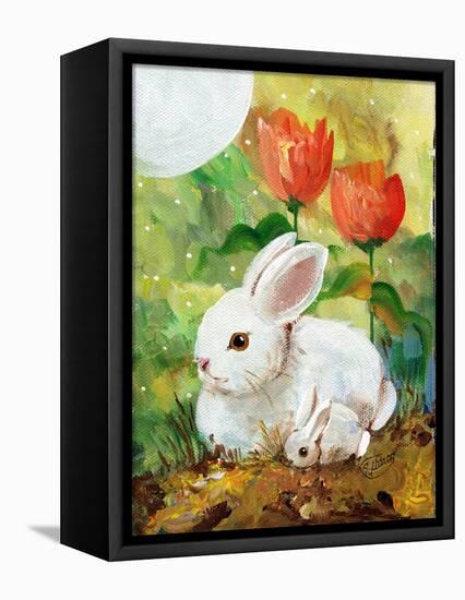 White Bunny Mom & Baby-sylvia pimental-Framed Stretched Canvas