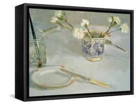 White Carnations in January-Sarah Butterfield-Framed Stretched Canvas