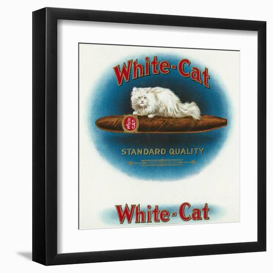 White-Cat Brand Cigar Box Label, Persian Cat-Lantern Press-Framed Art Print