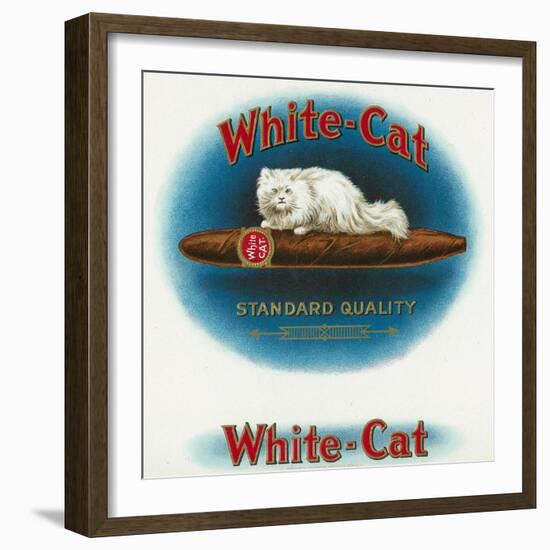 White-Cat Brand Cigar Box Label, Persian Cat-Lantern Press-Framed Art Print