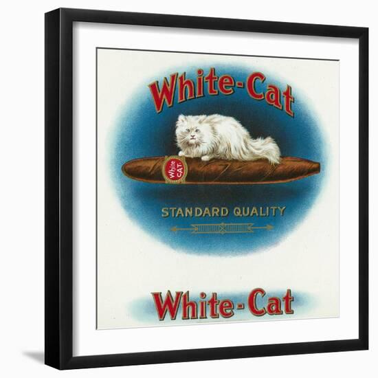 White-Cat Brand Cigar Box Label, Persian Cat-Lantern Press-Framed Art Print