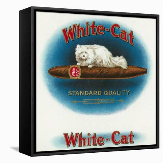 White-Cat Brand Cigar Box Label, Persian Cat-Lantern Press-Framed Stretched Canvas