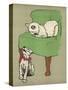 White Cat Relaxes on a Comfy Chair While a White Puppy Tries to Pull His Irritating Collar Off-Cecil Aldin-Stretched Canvas