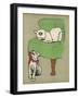 White Cat Relaxes on a Comfy Chair While a White Puppy Tries to Pull His Irritating Collar Off-Cecil Aldin-Framed Photographic Print