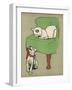 White Cat Relaxes on a Comfy Chair While a White Puppy Tries to Pull His Irritating Collar Off-Cecil Aldin-Framed Photographic Print