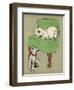 White Cat Relaxes on a Comfy Chair While a White Puppy Tries to Pull His Irritating Collar Off-Cecil Aldin-Framed Photographic Print