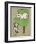 White Cat Relaxes on a Comfy Chair While a White Puppy Tries to Pull His Irritating Collar Off-Cecil Aldin-Framed Photographic Print