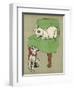 White Cat Relaxes on a Comfy Chair While a White Puppy Tries to Pull His Irritating Collar Off-Cecil Aldin-Framed Photographic Print