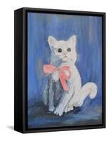 White Cat with Pink Bow-mcpuckette-Framed Stretched Canvas