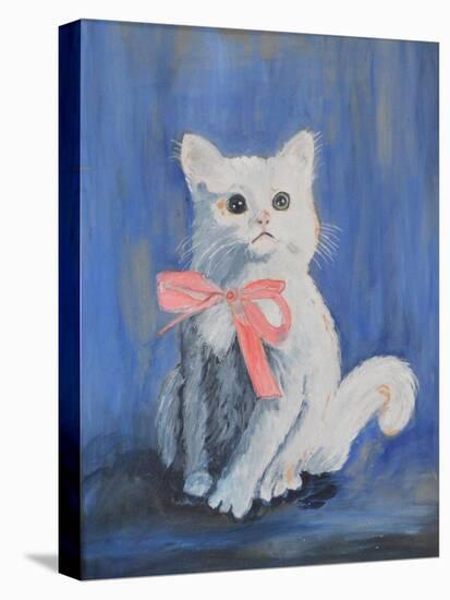 White Cat with Pink Bow-mcpuckette-Stretched Canvas