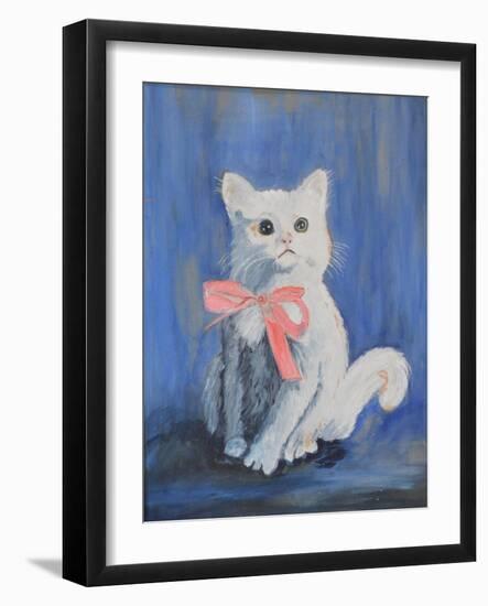 White Cat with Pink Bow-mcpuckette-Framed Photographic Print