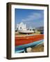 White Chapel With Blue Dome, Harbour and Boats, Hora, Mykonos, Cyclades, Greek Islands, Greece-null-Framed Photographic Print