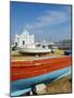 White Chapel With Blue Dome, Harbour and Boats, Hora, Mykonos, Cyclades, Greek Islands, Greece-null-Mounted Photographic Print
