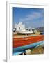 White Chapel With Blue Dome, Harbour and Boats, Hora, Mykonos, Cyclades, Greek Islands, Greece-null-Framed Photographic Print