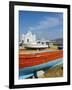 White Chapel With Blue Dome, Harbour and Boats, Hora, Mykonos, Cyclades, Greek Islands, Greece-null-Framed Photographic Print