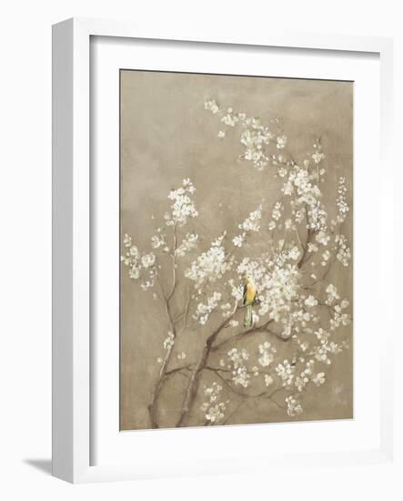 White Cherry Blossom I Neutral Crop Bird-Danhui Nai-Framed Art Print