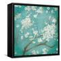 White Cherry Blossoms I on Blue Aged No Bird-Danhui Nai-Framed Stretched Canvas