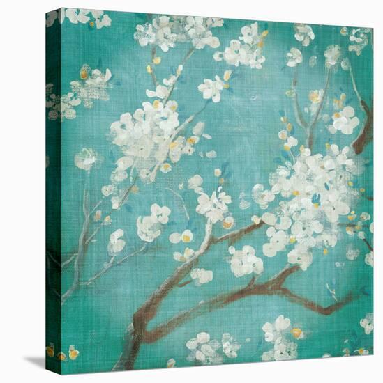 White Cherry Blossoms I on Blue Aged No Bird-Danhui Nai-Stretched Canvas