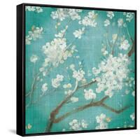 White Cherry Blossoms I on Blue Aged No Bird-Danhui Nai-Framed Stretched Canvas