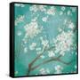 White Cherry Blossoms I on Blue Aged No Bird-Danhui Nai-Framed Stretched Canvas