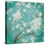 White Cherry Blossoms I on Blue Aged No Bird-Danhui Nai-Stretched Canvas