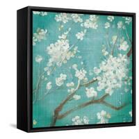 White Cherry Blossoms I on Blue Aged No Bird-Danhui Nai-Framed Stretched Canvas