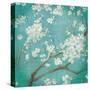 White Cherry Blossoms I on Blue Aged No Bird-Danhui Nai-Stretched Canvas