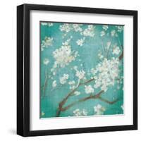 White Cherry Blossoms I on Blue Aged No Bird-Danhui Nai-Framed Art Print