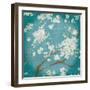 White Cherry Blossoms I on Teal Aged no Bird-Danhui Nai-Framed Art Print