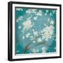 White Cherry Blossoms I on Teal Aged no Bird-Danhui Nai-Framed Art Print