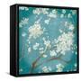 White Cherry Blossoms I on Teal Aged no Bird-Danhui Nai-Framed Stretched Canvas