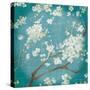 White Cherry Blossoms I on Teal Aged no Bird-Danhui Nai-Stretched Canvas