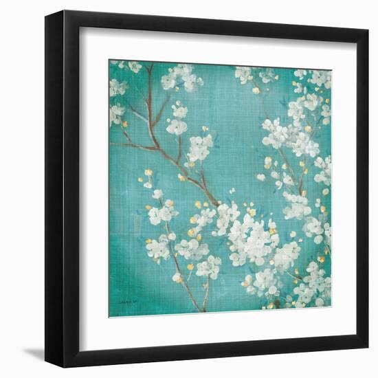 White Cherry Blossoms II on Blue Aged No Bird-Danhui Nai-Framed Art Print