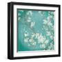 White Cherry Blossoms II on Blue Aged No Bird-Danhui Nai-Framed Art Print