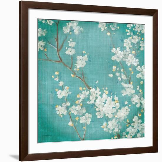 White Cherry Blossoms II on Blue Aged No Bird-Danhui Nai-Framed Art Print