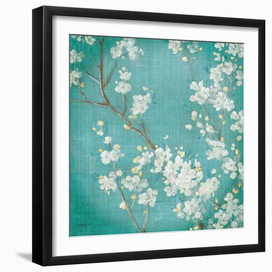 White Cherry Blossoms II on Blue Aged No Bird-Danhui Nai-Framed Art Print