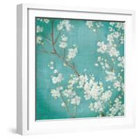 White Cherry Blossoms II on Blue Aged No Bird-Danhui Nai-Framed Art Print