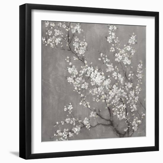 White Cherry Blossoms II on Grey Crop-Danhui Nai-Framed Art Print