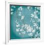 White Cherry Blossoms II on Teal Aged no Bird-Danhui Nai-Framed Art Print