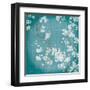 White Cherry Blossoms II on Teal Aged no Bird-Danhui Nai-Framed Art Print