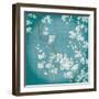 White Cherry Blossoms II on Teal Aged no Bird-Danhui Nai-Framed Art Print