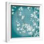 White Cherry Blossoms II on Teal Aged no Bird-Danhui Nai-Framed Art Print